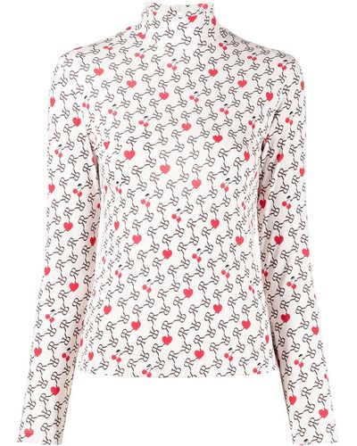 ROKH Monogram Heart Print Top - White