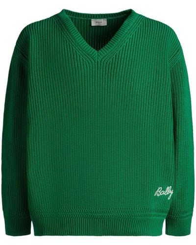 Bally Logo-embroidered Cotton Jumper - Green