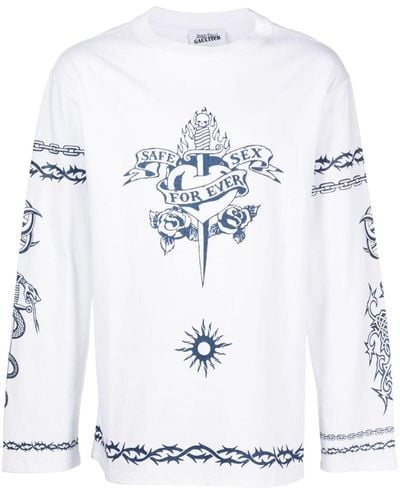 Jean Paul Gaultier Graphic-print Long-sleeve Cotton T-shirt - White