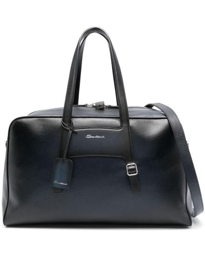 Santoni Logo-stamp Leather luggage Bag - Black