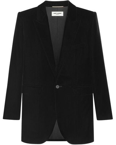 Saint Laurent Blazer boutonné en velours - Noir