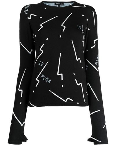 agnès b. Lightning-bolt Long-sleeve T-shirt - Black
