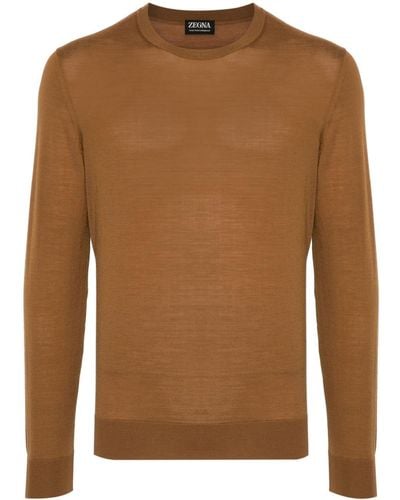Zegna Long-sleeve Wool Sweater - Brown