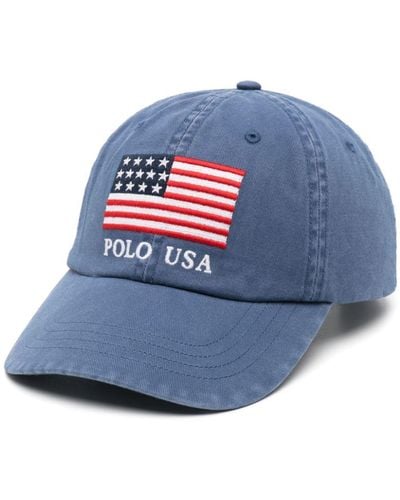 Polo Ralph Lauren Baseball Cap In Twill Met Geborduurde Vlag - Blauw