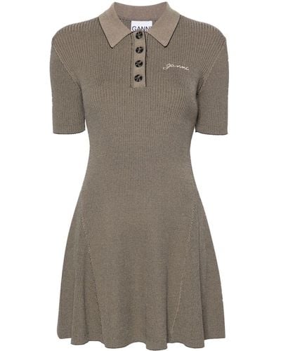 Ganni A-line Ribbed-knit Minidress - Gray