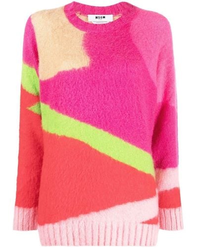 MSGM Abstract Color-block Jumper - Pink