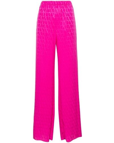 Valentino Garavani Toile Iconographe Silk Palazzo Trousers - Pink