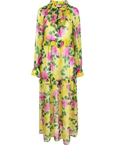 P.A.R.O.S.H. Long-sleeve Floral-print Dress - Yellow