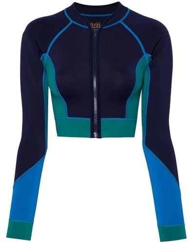 Duskii Colour-block Long-sleeved Swimming Top - Blue