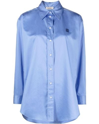 Sandro Logo-embroidered Cotton Shirt - Blue