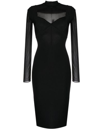 Hervé L. Leroux Sheer-panel Long-sleeved Dress - Black
