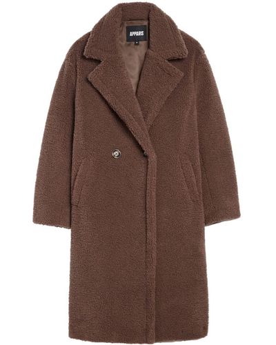 Apparis Faux-shearling Double-breasted Coat - Brown