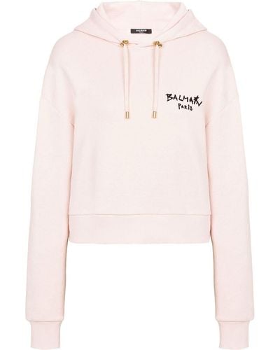 Balmain Pink Cropped Eco-design Cotton Sweatshirt
