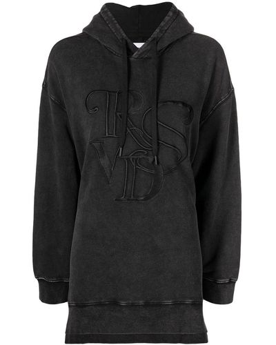 Izzue Embroidered Oversized Faded Hoodie - Black