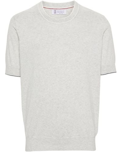 Brunello Cucinelli Meliertes T-Shirt mit Rippung - Weiß