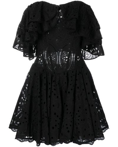 Charo Ruiz Eyelet-detail Ruffled Mini Dress - Black
