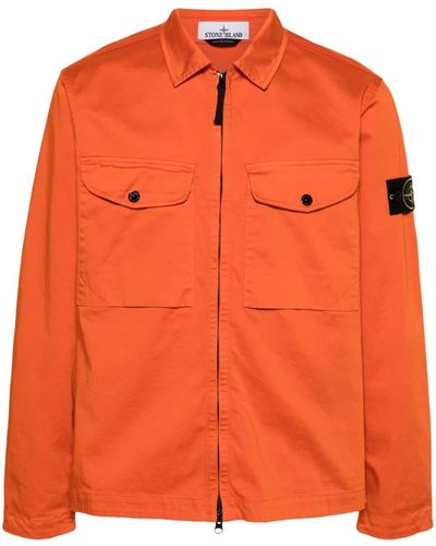 Stone Island Baumwoll-Hemdjacke mit Kompass - Orange