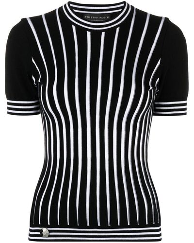 Philipp Plein Intarsia-stripe Short-sleeve Sweater - Black