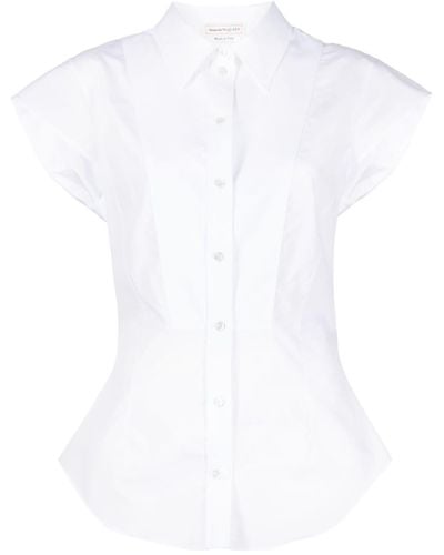 Alexander McQueen Chemise en coton à mancherons - Blanc