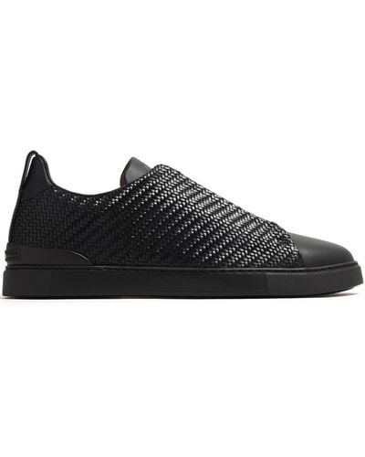 Zegna Leather Low Top Trainers - Black