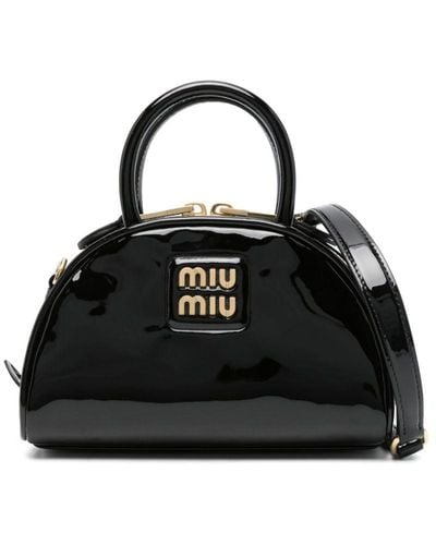 Miu Miu Sac à bandoulière en cuir à fini verni - Noir