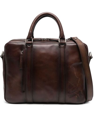 Officine Creative Zip-up Leather Briefcase - Brown