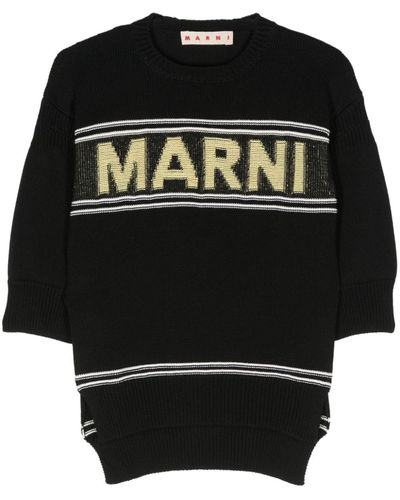 Marni Intarsia-knit Logo Cotton Jumper - Black