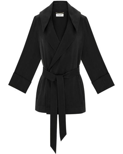 Saint Laurent Self-tie Hooded Jacket - Black