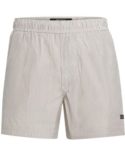 Zegna Logo-embroidered Striped Swim Shorts - Grey