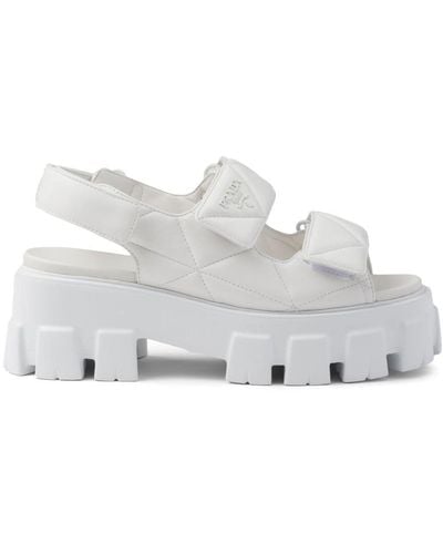 Prada Triangle-logo Quilted Leather Sandals - White