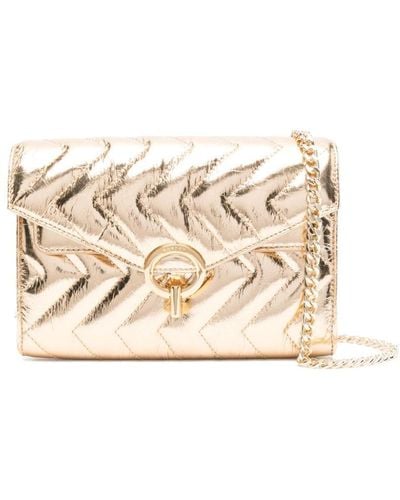Sandro Yza Crinkled Leather Cross Body Bag - Natural