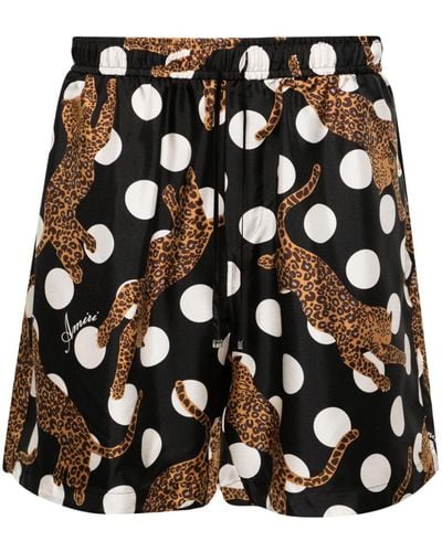 Amiri Leopard Polka Dot Print Silk Shorts - Men's - Silk - Black