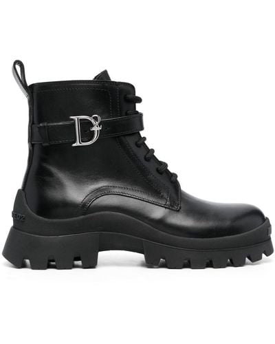 DSquared² Logo-buckle Leather Ankle Boots - Black