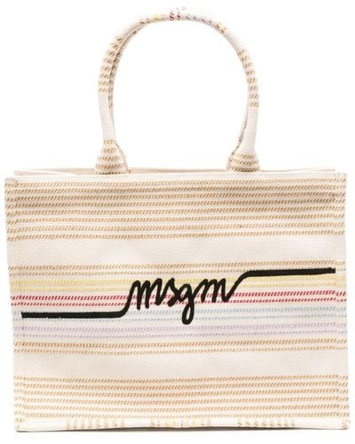 MSGM Logo-embroidered Striped Tote Bag - Natural