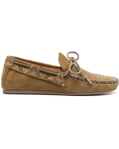 Isabel Marant Freen Stud Suede Loafers - Brown