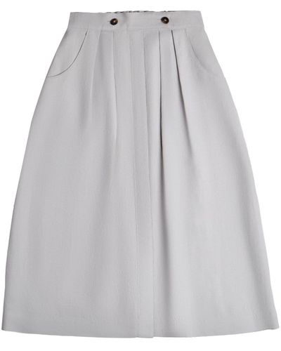 Tod's Linen Pleated Midi Skirt - Gray