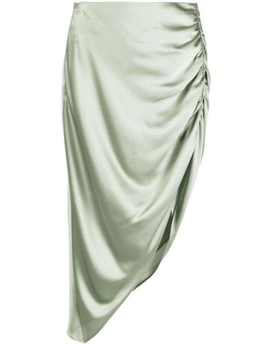 Michelle Mason Asymmetric Ruched Silk Skirt - Green