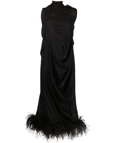 Maison Margiela Feather-trim Long Dress - Black