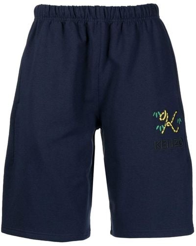KENZO Logo-embroidered Cotton Bermuda Shorts - Blue
