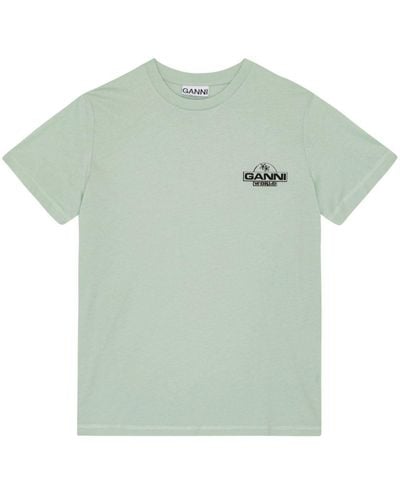 Ganni T-Shirt mit Logo-Print - Grün