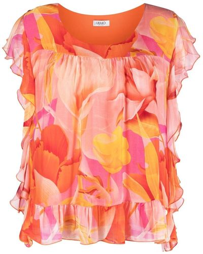 Liu Jo Gerüschte Bluse mit Blumen-Print - Orange