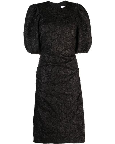 GANNI patterned floral-print puff-sleeve dress - Black