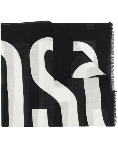 Moschino Fular con logo y bordes deshilachados - Negro