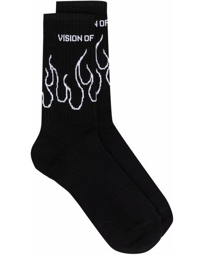 Vision Of Super Flame-print Ankle Socks - Black