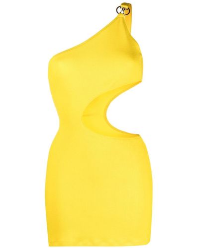 Moschino Logo-plaque One-shoulder Beach Dress - Yellow