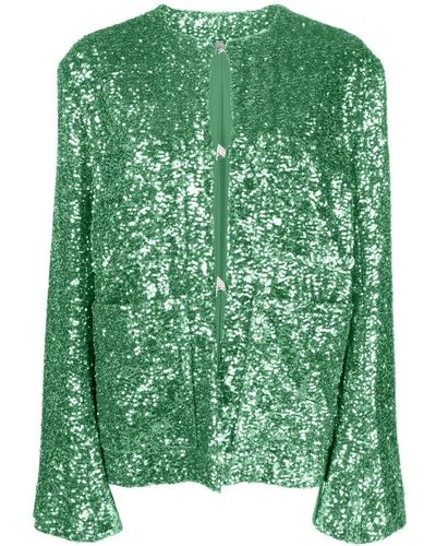 The Attico Single-breasted Sequin-embellished Jacket - Green