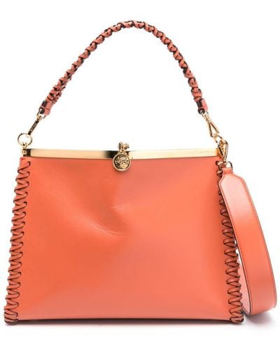Etro Large Vela Leather Shoulder Bag - Orange