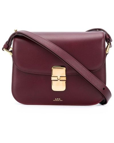 A.P.C. Purple Mahogany Shoulder Bag In Genuine Leather With Gold Color Engraved Logo And Adjustable Shoulder Strap