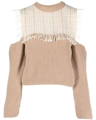 MSGM Cold-shoulder Wool Blend Sweater - Natural