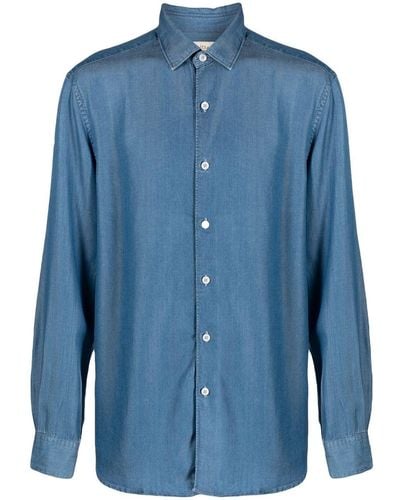 Altea Camisa con cuello italiano y efecto vaquero - Azul
